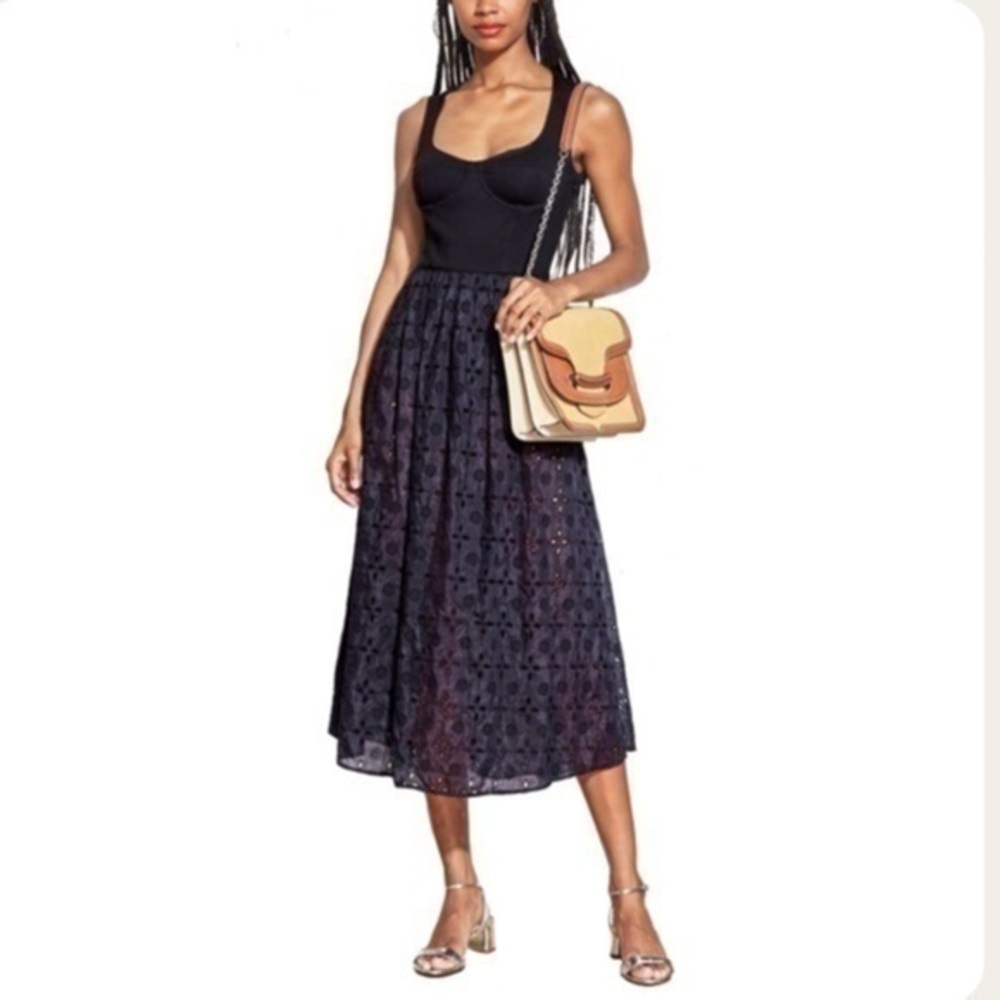 Fleur Du Mal Broderie Anglaise Bodysuit Midi Dress Black Size 0